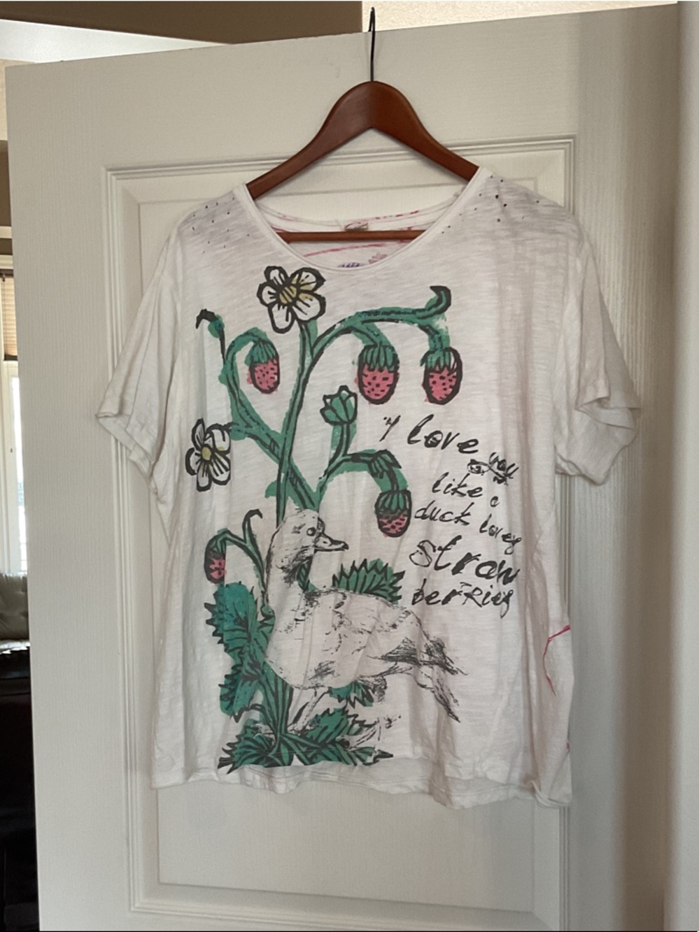 Magnolia Pearl White Tee with Green and Pink Floral Duck Print